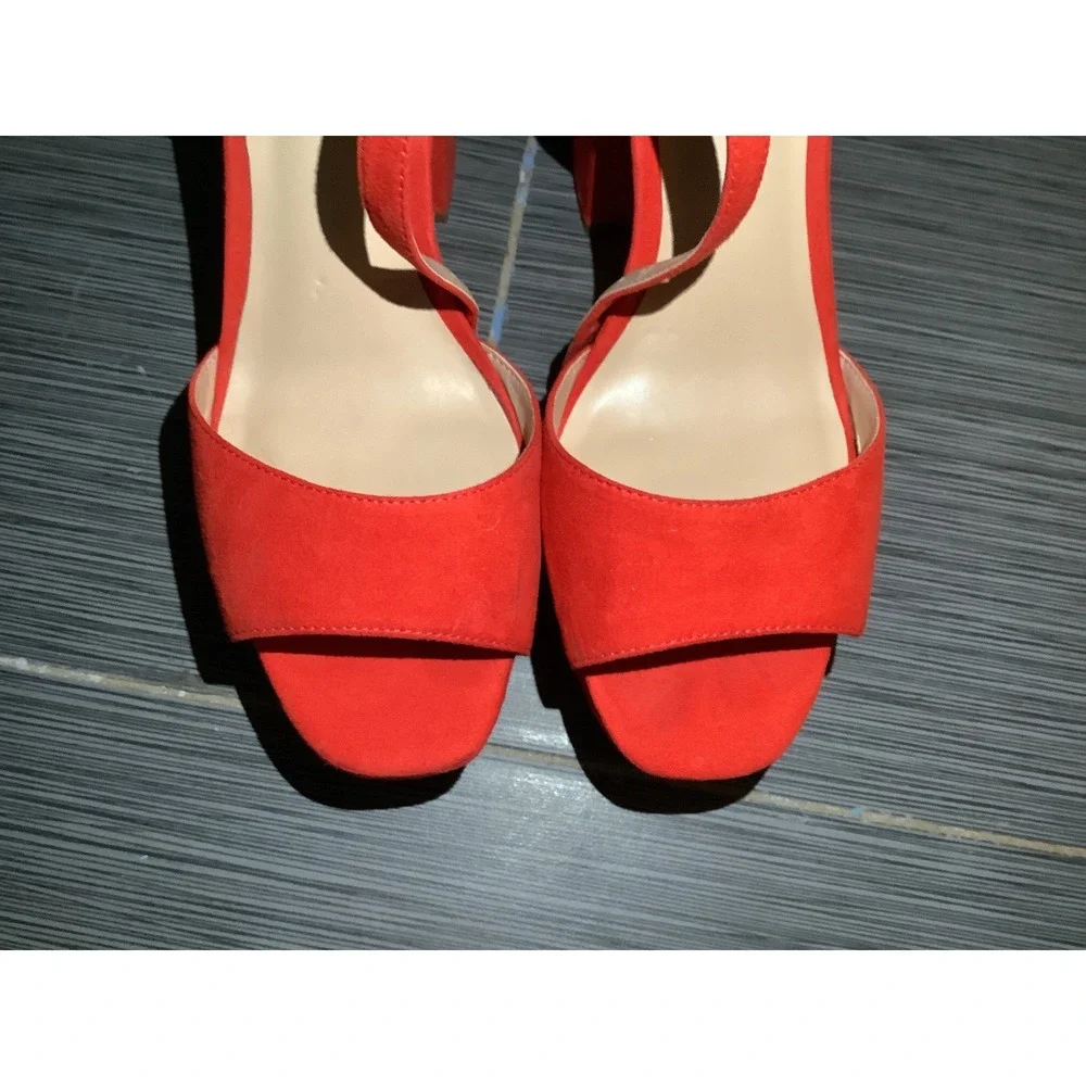 Armani‎ Exchange Red Suede Platform Block Heel Slingback Sandals Peep Toe Women